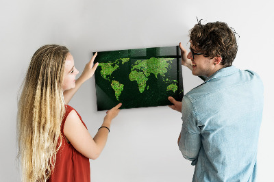 Magnetic world map grassy design for wall