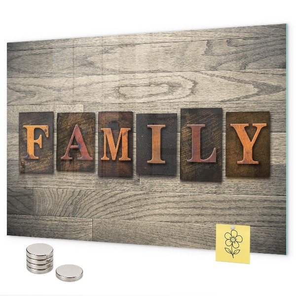 Magnetic board for wall with family inscription design