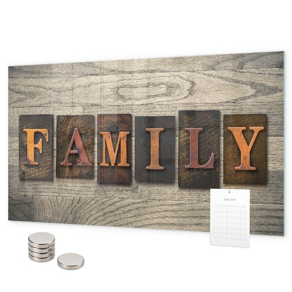 Magnetic board for wall with family inscription design