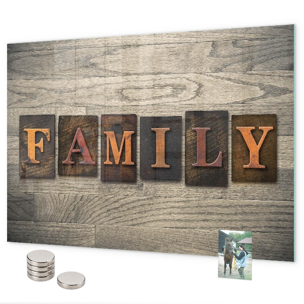Magnetic board for wall with family inscription design