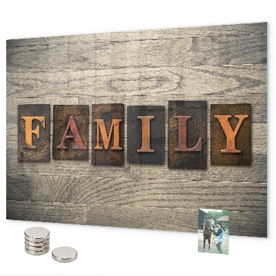 Magnetic board for wall with family inscription design