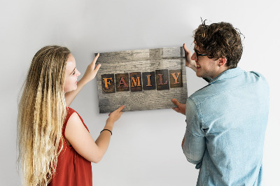 Magnetic board for wall with family inscription design