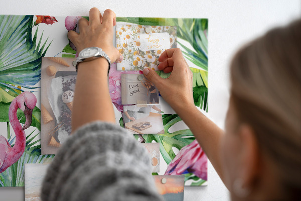 Magnetic board for wall natural flamingos design