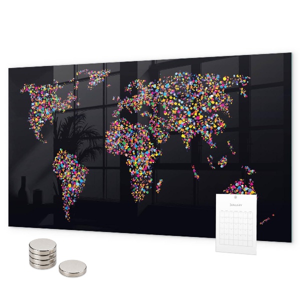 Magnetic world map made of dots for wall