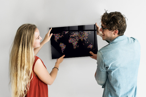 Magnetic world map made of dots for wall
