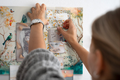 Magnetic board with flowers and birds nature design