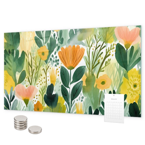 Magnetic board watercolor flowers design