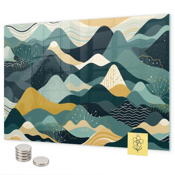 Magnetic wall board illustrative mountains design