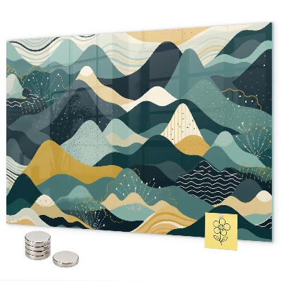 Magnetic wall board illustrative mountains design