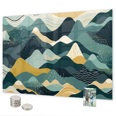 Magnetic wall board illustrative mountains design