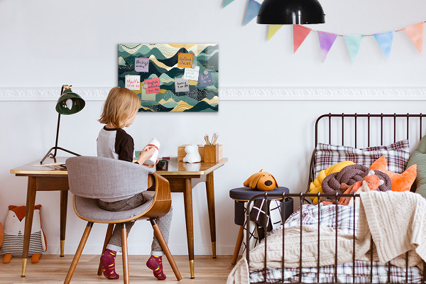 Magnetic wall board illustrative mountains design