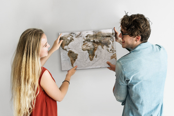 Magnetic board featuring an Old world map design