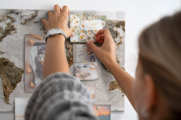 Magnetic board featuring an Old world map design