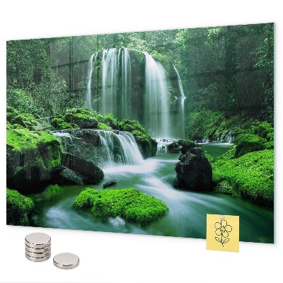 Magnetic wall board with waterfall among the moss print