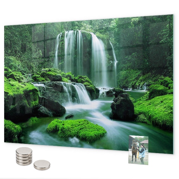 Magnetic wall board with waterfall among the moss print