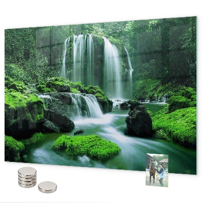 Magnetic wall board with waterfall among the moss print