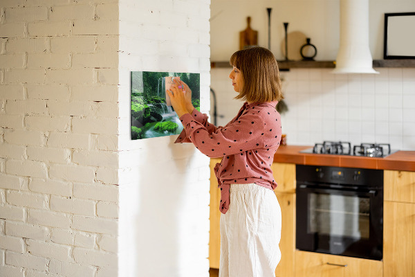 Magnetic wall board with waterfall among the moss print
