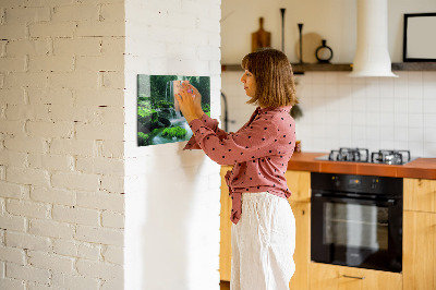 Magnetic wall board with waterfall among the moss print