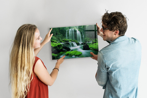 Magnetic wall board with waterfall among the moss print