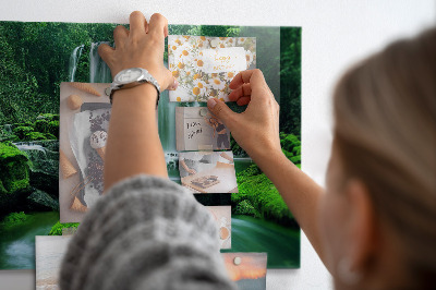 Magnetic wall board with waterfall among the moss print
