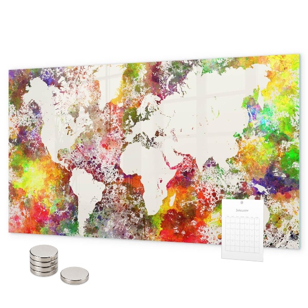 Watercolor world map magnetic board