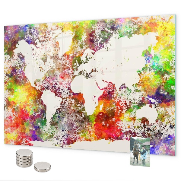 Watercolor world map magnetic board