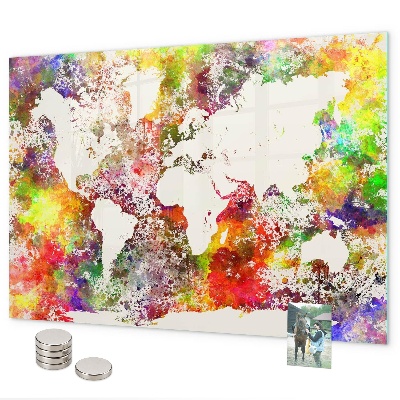 Watercolor world map magnetic board
