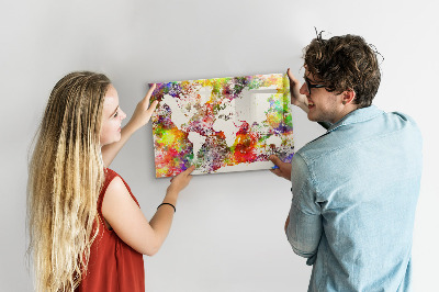 Watercolor world map magnetic board
