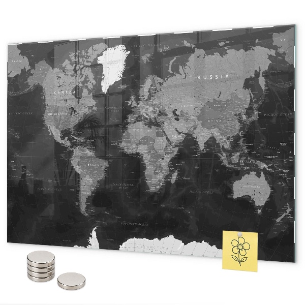 Magnetic board black map of the world