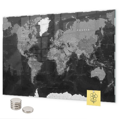 Magnetic board black map of the world