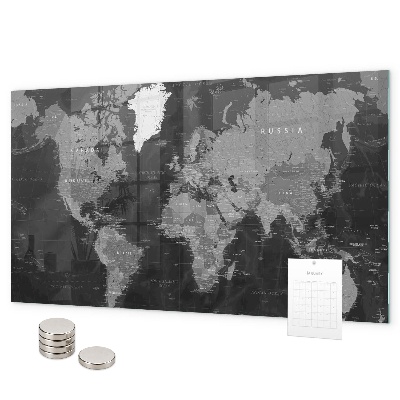 Magnetic board black map of the world