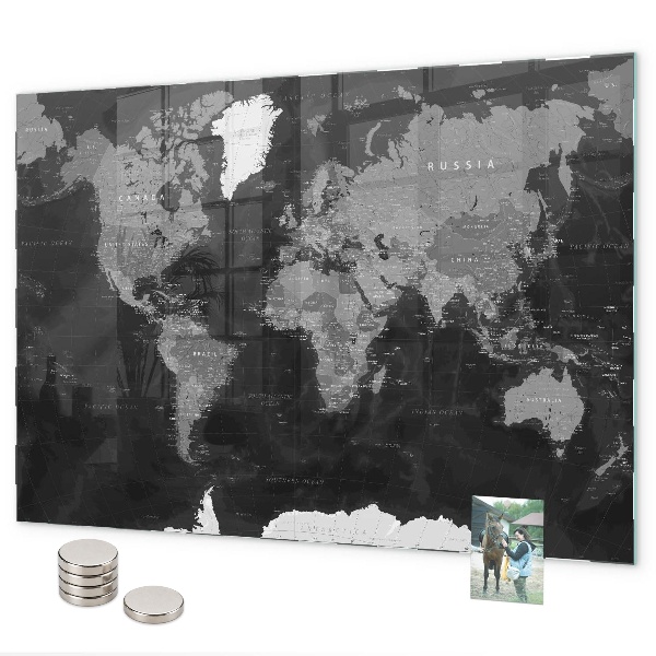Magnetic board black map of the world