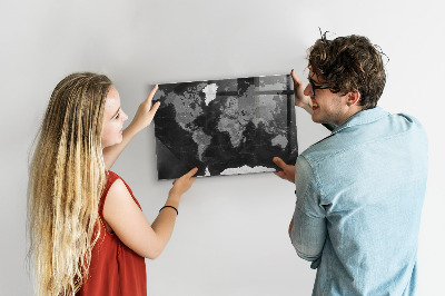 Magnetic board black map of the world