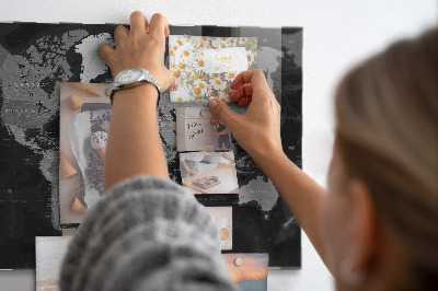 Magnetic board black map of the world