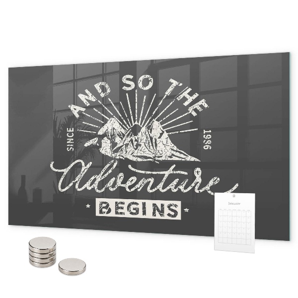 Magnetic board with quote about adventure