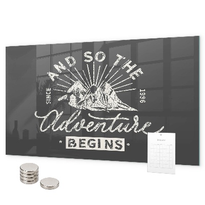 Magnetic board with quote about adventure