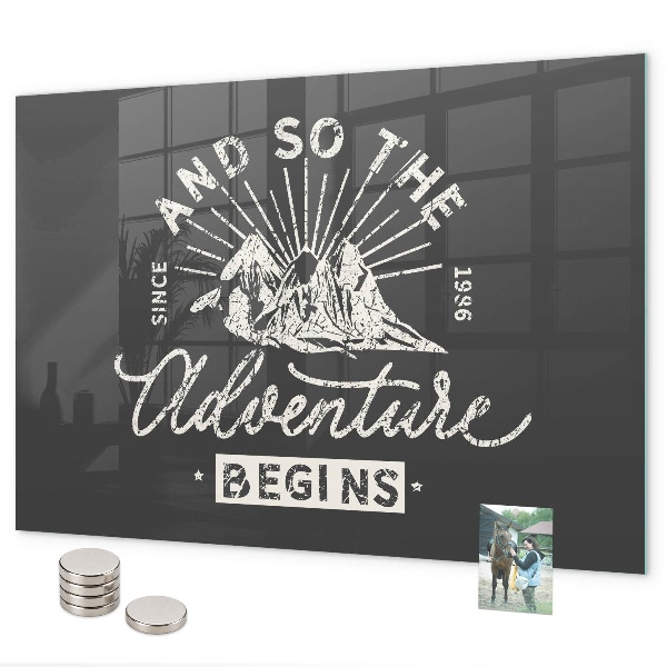 Magnetic board with quote about adventure