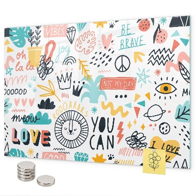 Magnetic board with pictures of sketches