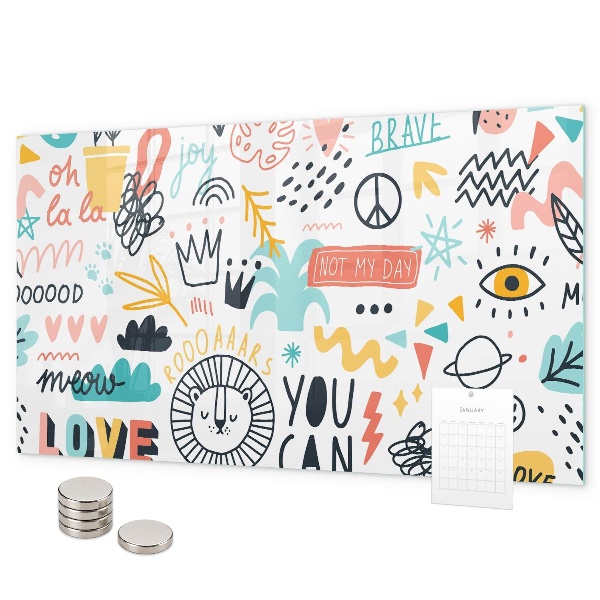 Magnetic board with pictures of sketches