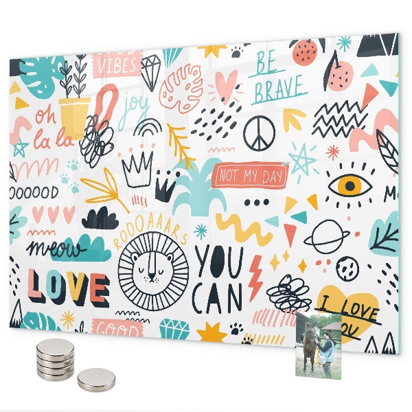 Magnetic board with pictures of sketches