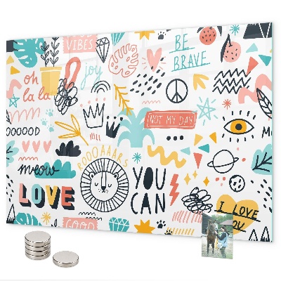Magnetic board with pictures of sketches