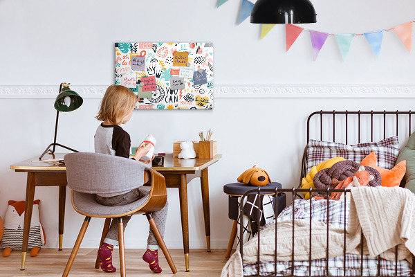 Magnetic board with pictures of sketches