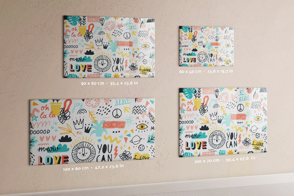 Magnetic board with pictures of sketches