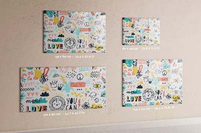 Magnetic board with pictures of sketches