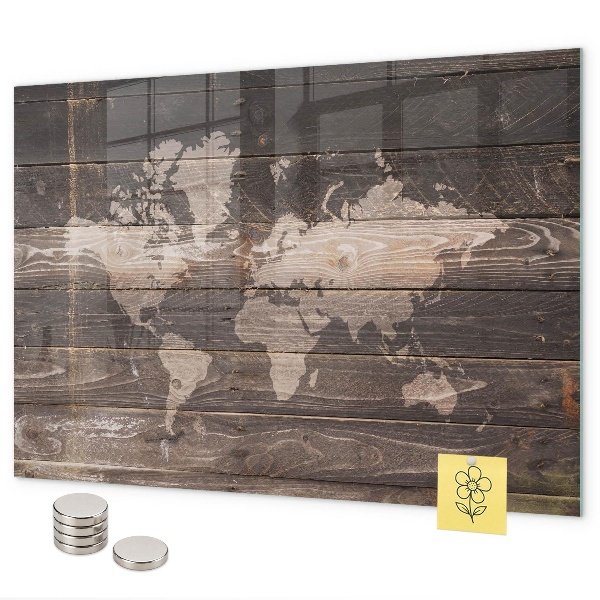Magnetic world map on wood