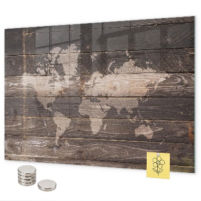 Magnetic world map on wood