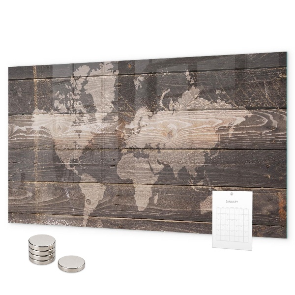 Magnetic world map on wood