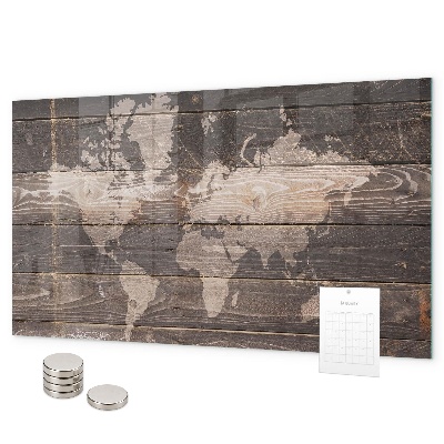 Magnetic world map on wood