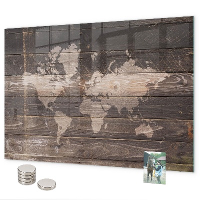 Magnetic world map on wood