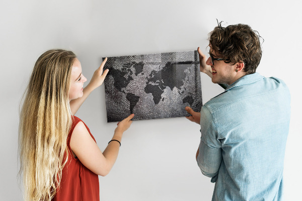 Magnetic world map concrete wall board